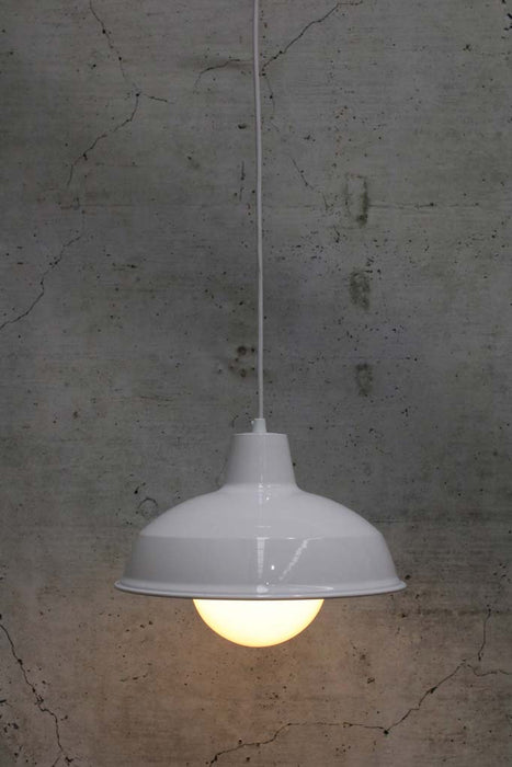 white small steel shade with glass opal shade