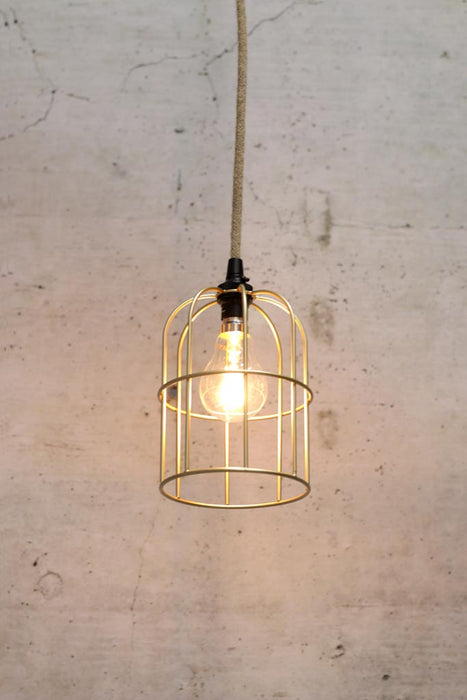 Small Gold/Brass Round Cage Light With Jute Cord
