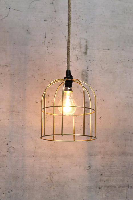 Large Gold/Brass Round Cage Light With Jute Cord