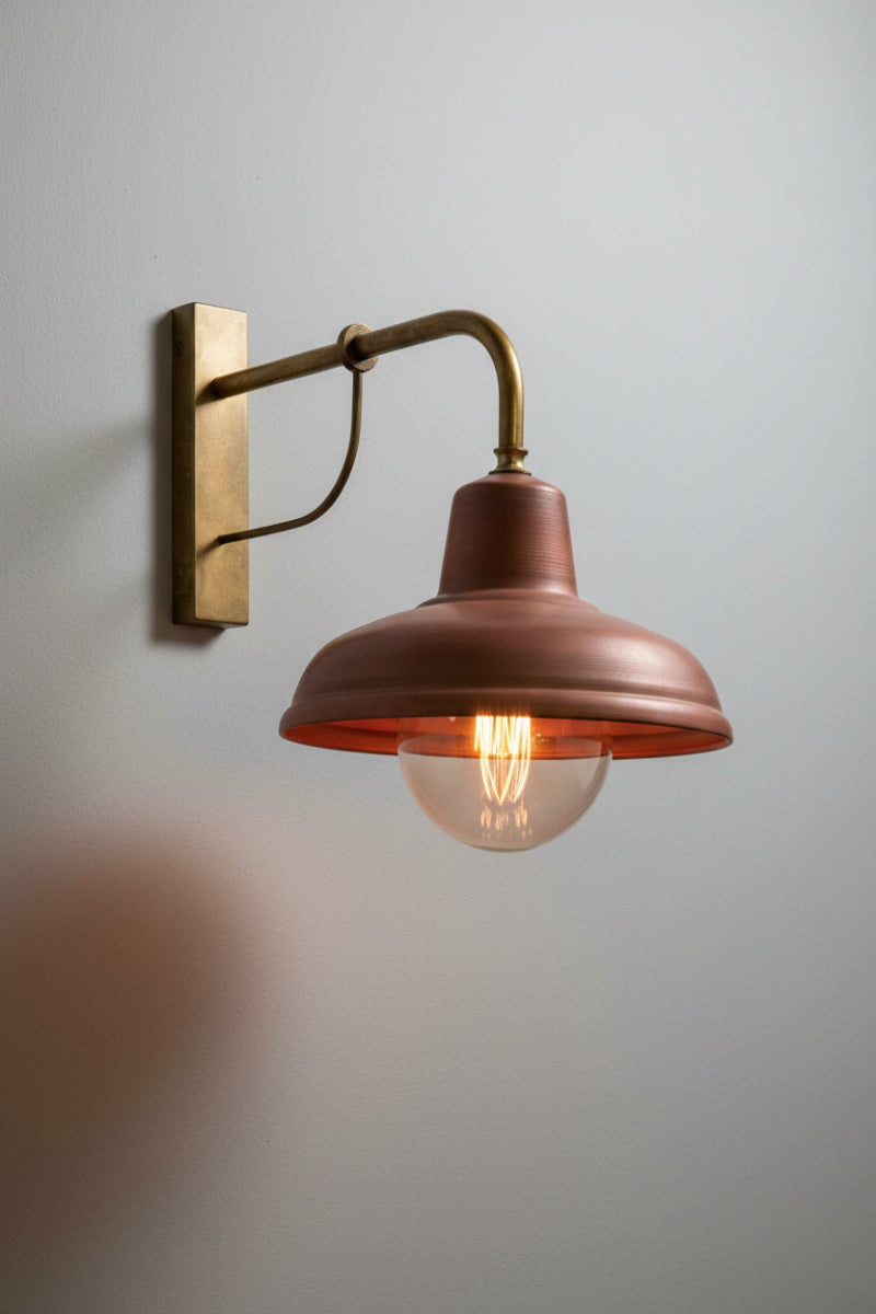 Copper Railway Outdoor Wall Light. Copper shade and brass fittings