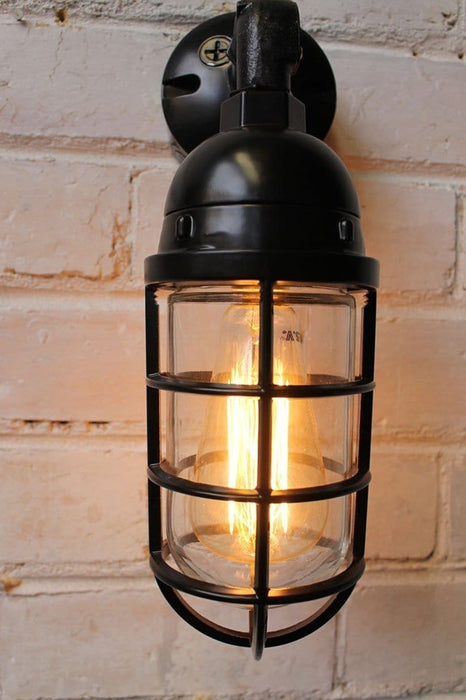 Bunker cage wall light with edison bulb