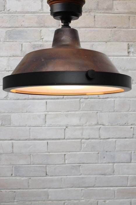 Aged copper flush mount with flat frosted cover