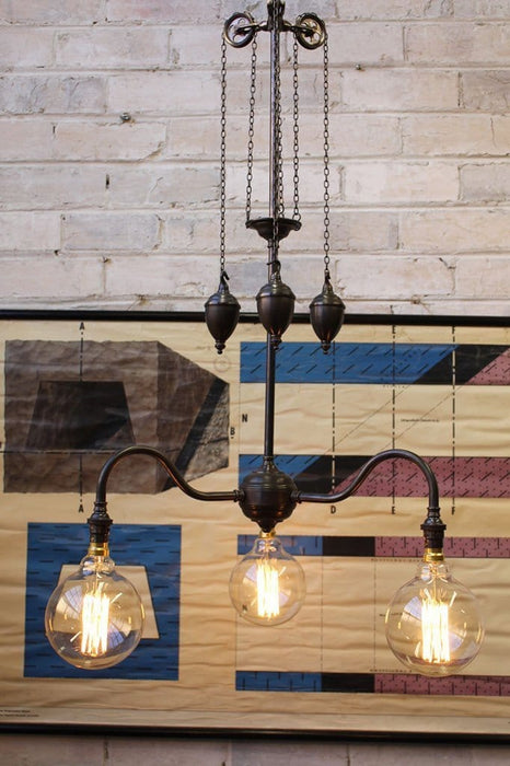 Gooseneck chandelier light made of quality brass with filament bulbs