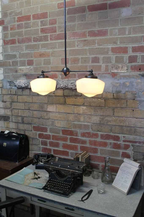 Industrial chandelier with washington schoolhouse glass shades