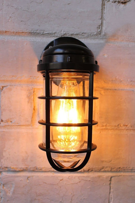Industrial ocean liner wall light with edison bulb