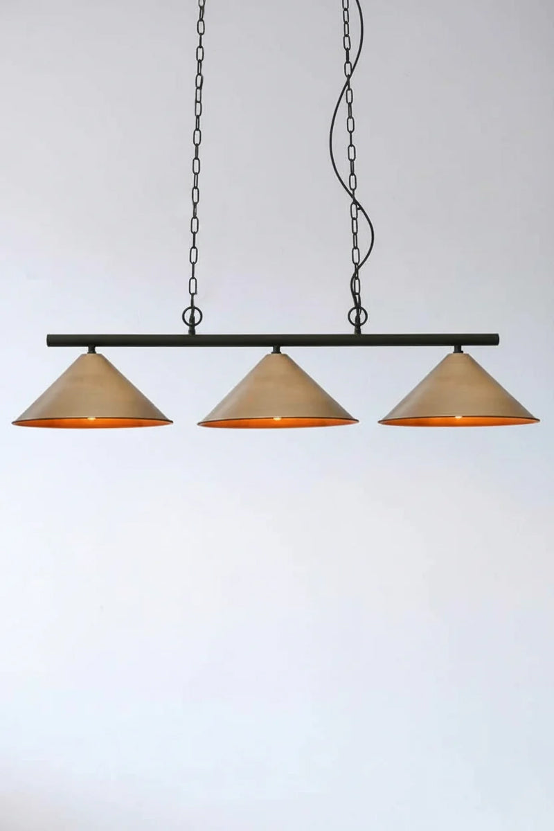 3 Light Pendant Brass Cone Shades