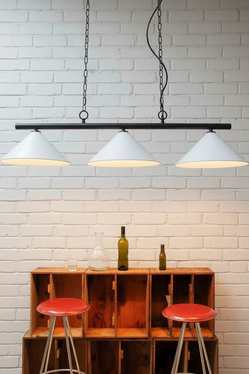 3 Light Pendant with white cone shades