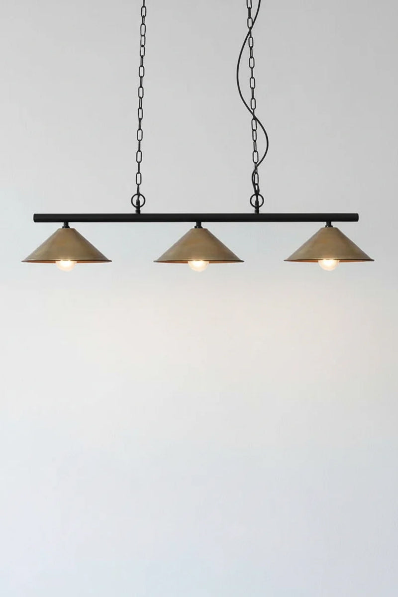 3 Light Pendant with small brass cone shades