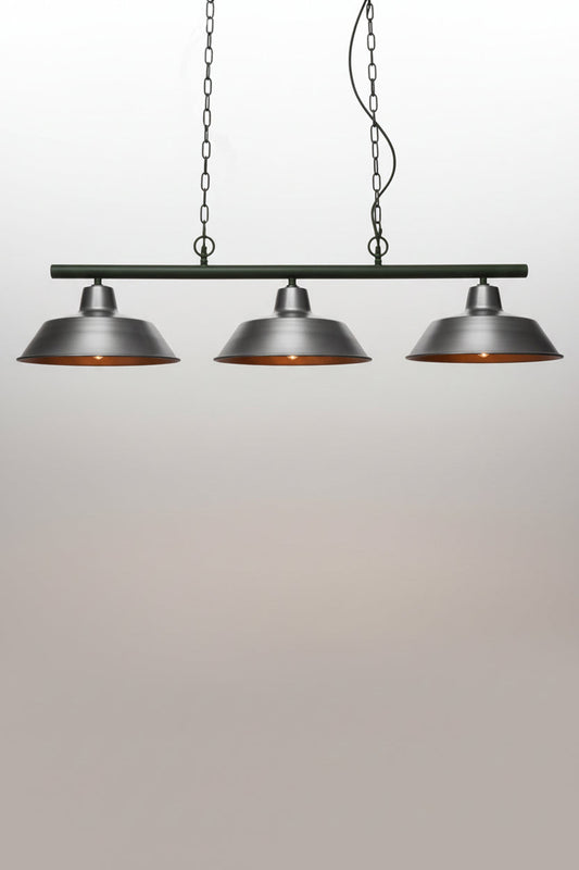 vintage steel shades on a swing pendant light
