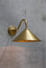 Cone wall light in satin brass finish with small bright brass shade