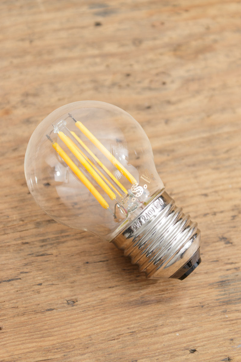 G45 sized clear glass LED bulb with an E27 base