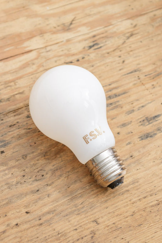 A60 opal glass bulb with LED filaments and an E27 base type. 
