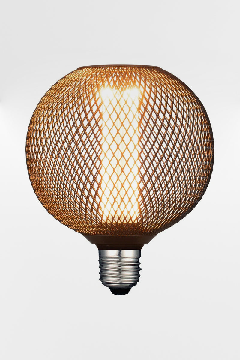 Black mesh laser cut bulb with an E27 base.