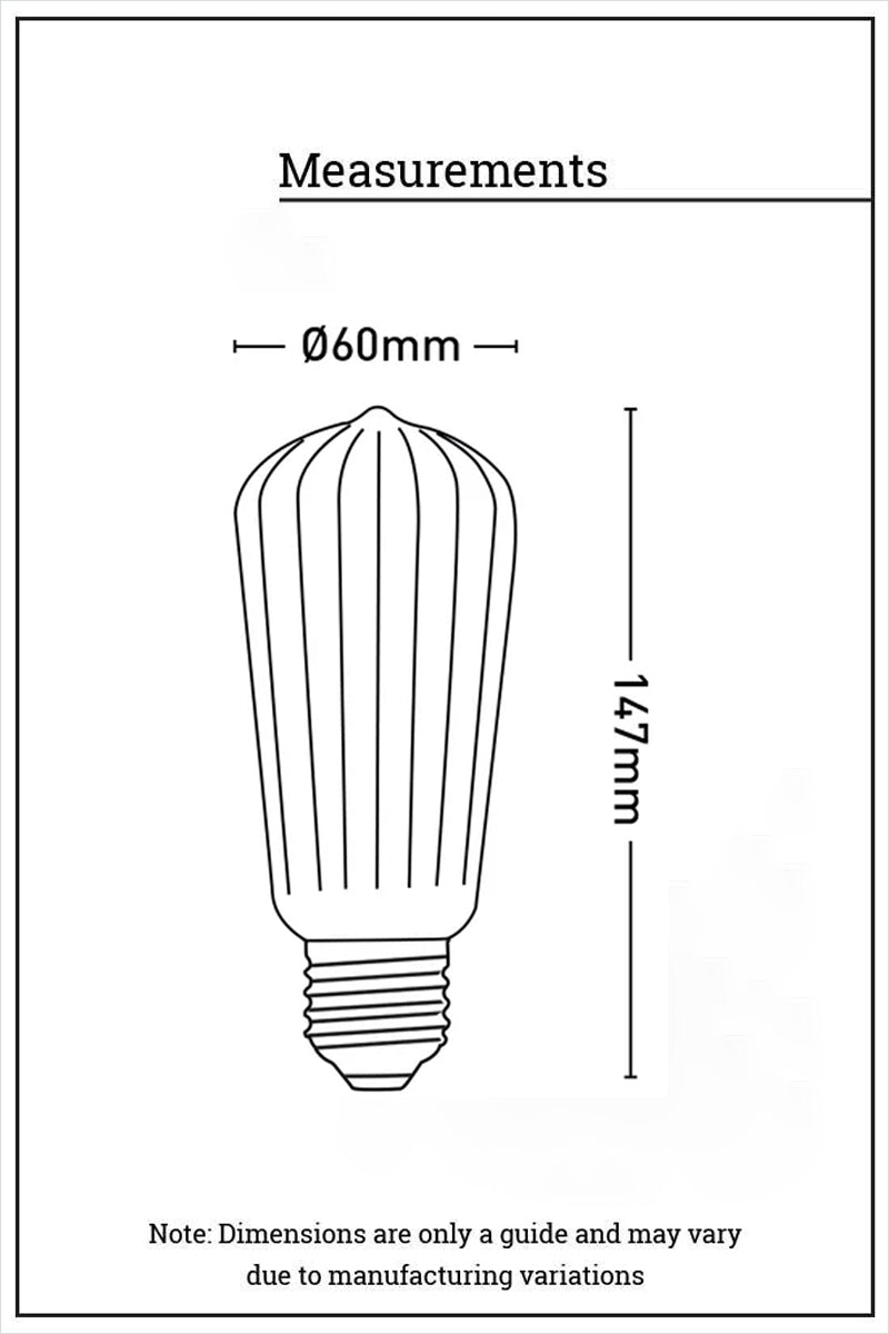 Dimension illustration of the LED ST60 Waterfall Teardrop Opal 3000k Bulb E27 base.