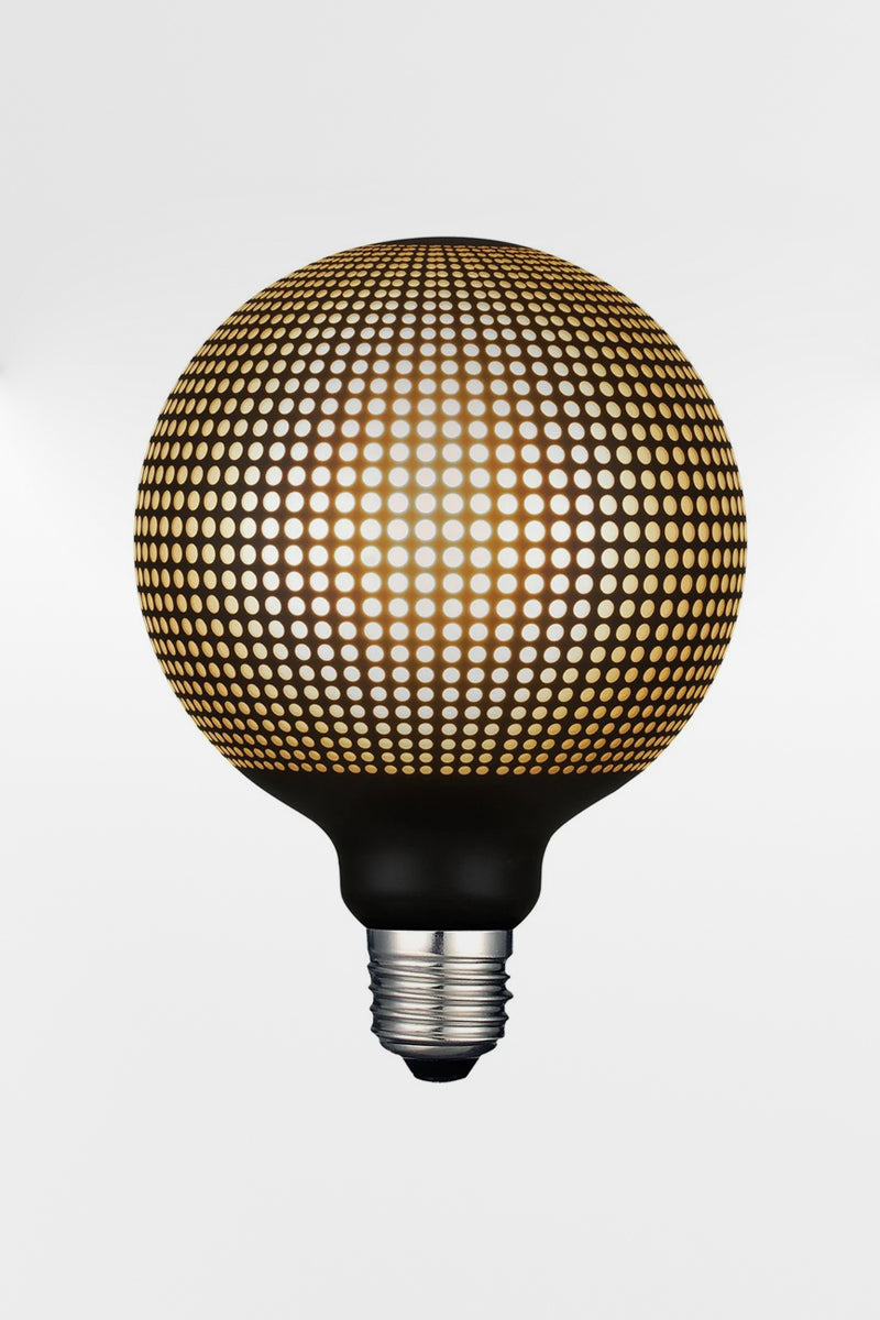 Light bulb with textured dot pattern and E27 base.
