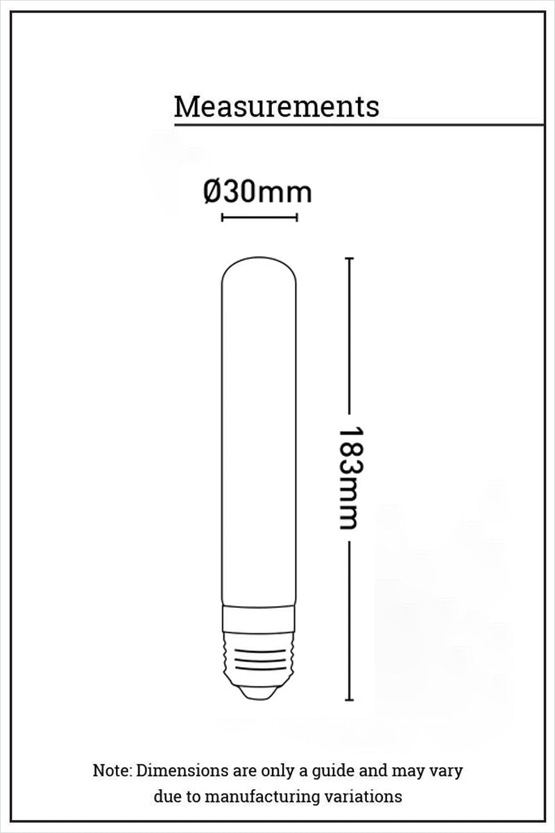 Dimension illustration of the Laser cut filament LED bulb with E27 Base. 
