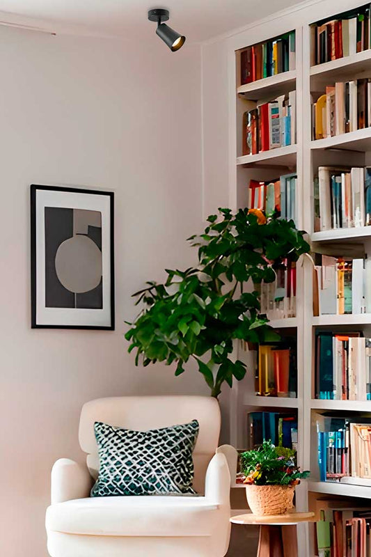 black spotlight in a library