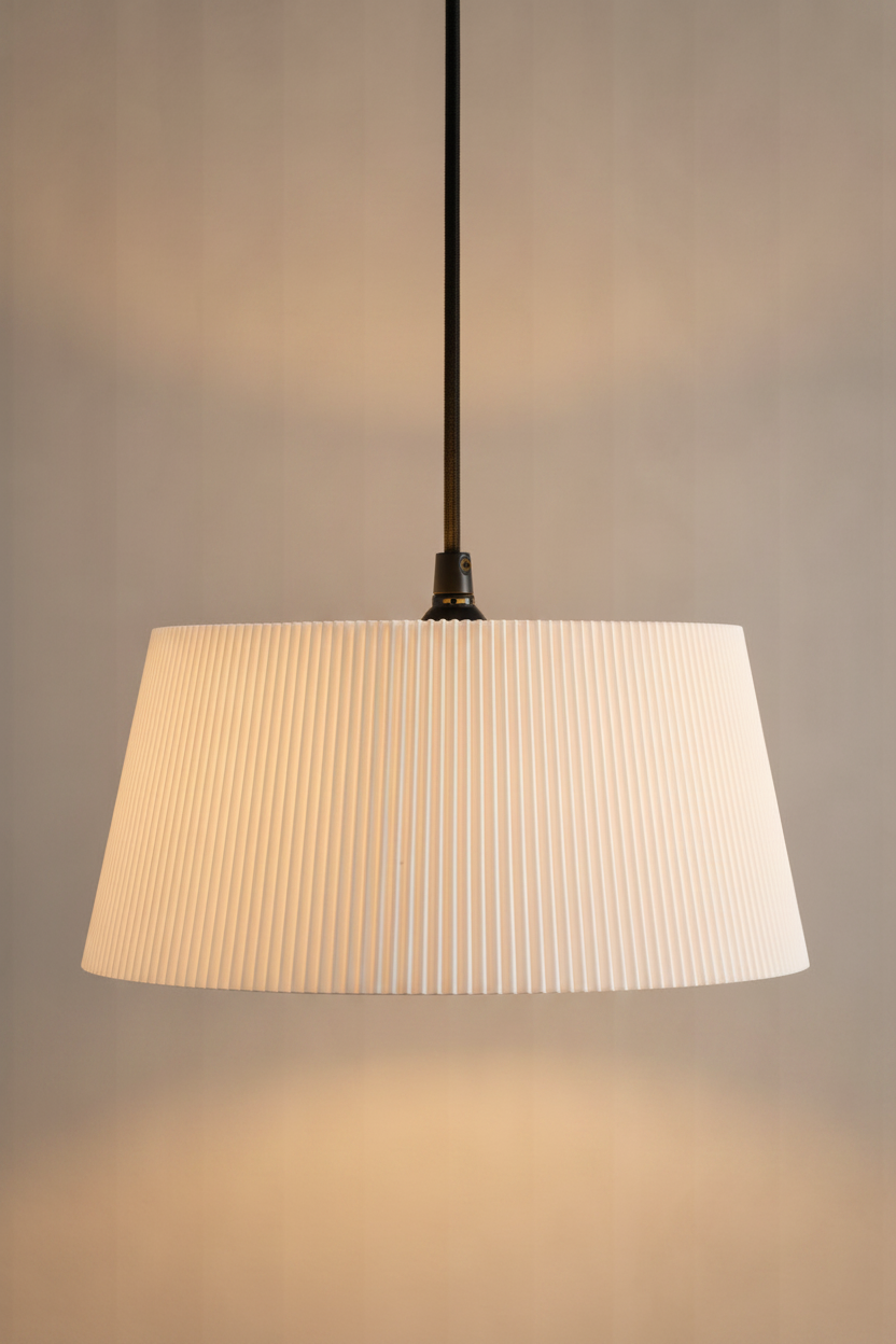 Crosby Pleated Pendant Light with bulb on