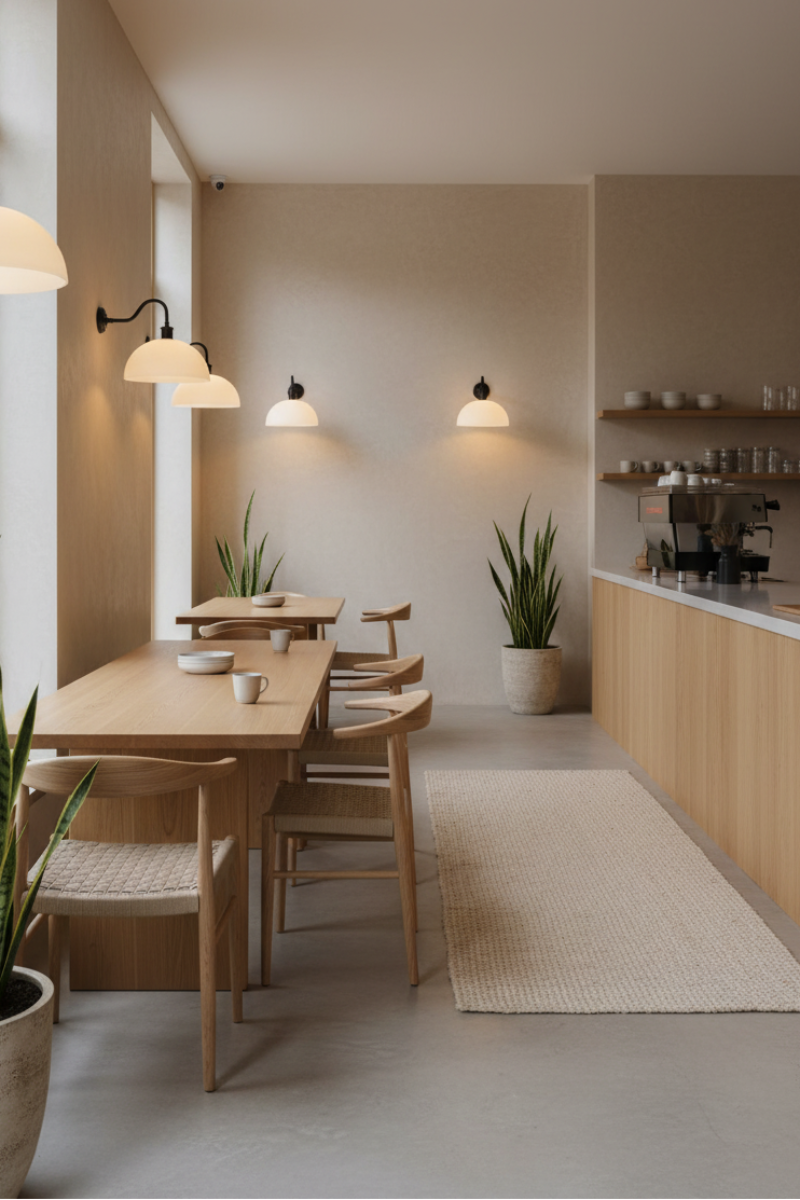 modern cafe with wall lights throughout 