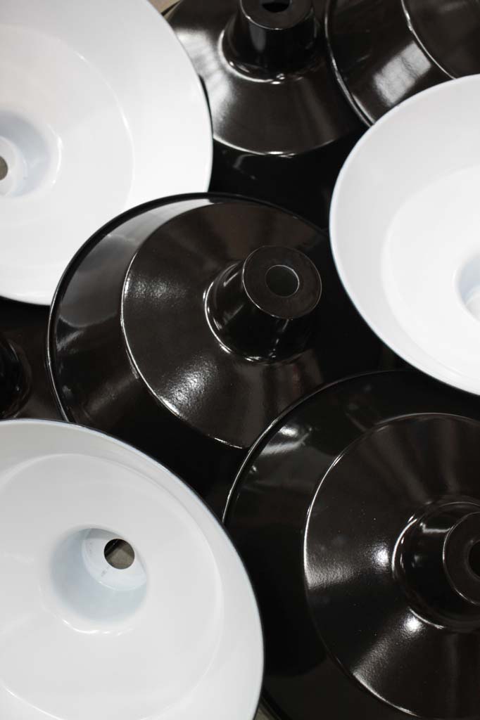 Black factory shade with white inner.