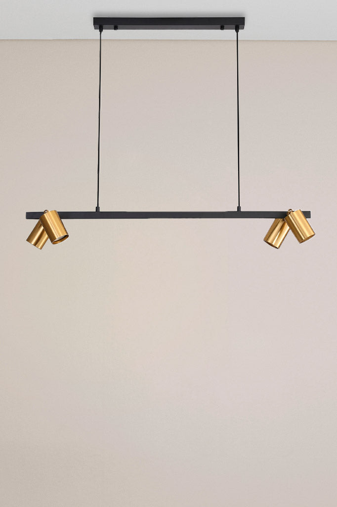 Spotlight pendant with four lights in gold/brass finish.