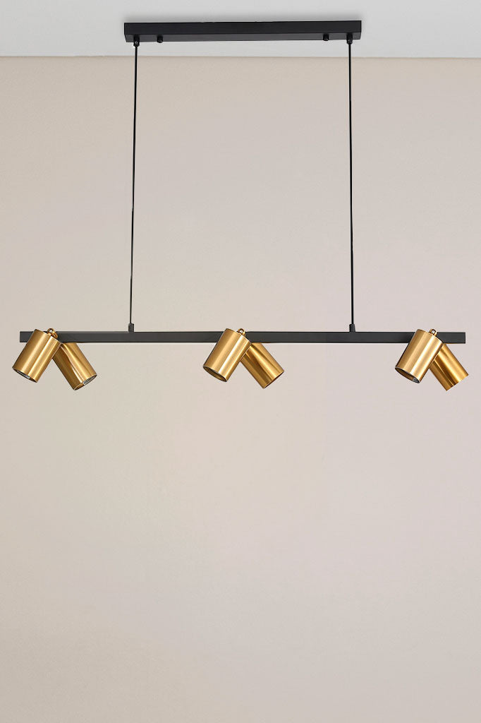 Spotlight pendant with six lights in gold/brass finish.