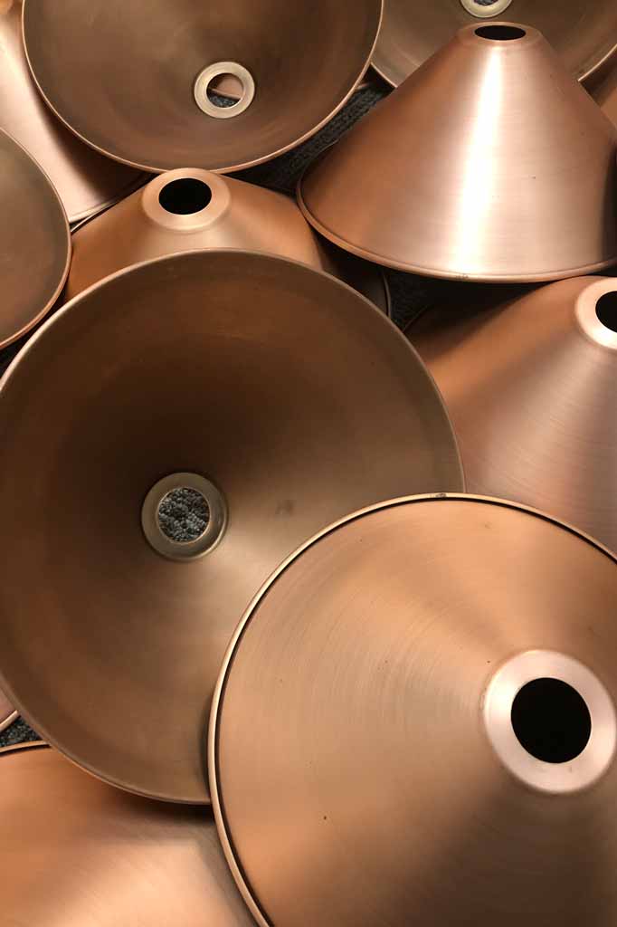 Bright copper cone shades. 