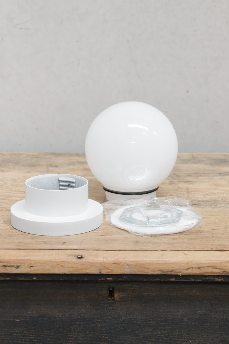 Bunker globe light bayonet b22 fitting in white with opal glass shade. 