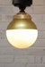 Crown Sphere Flush Mount Light with a black mount, gold gallery and a gold and opal shade