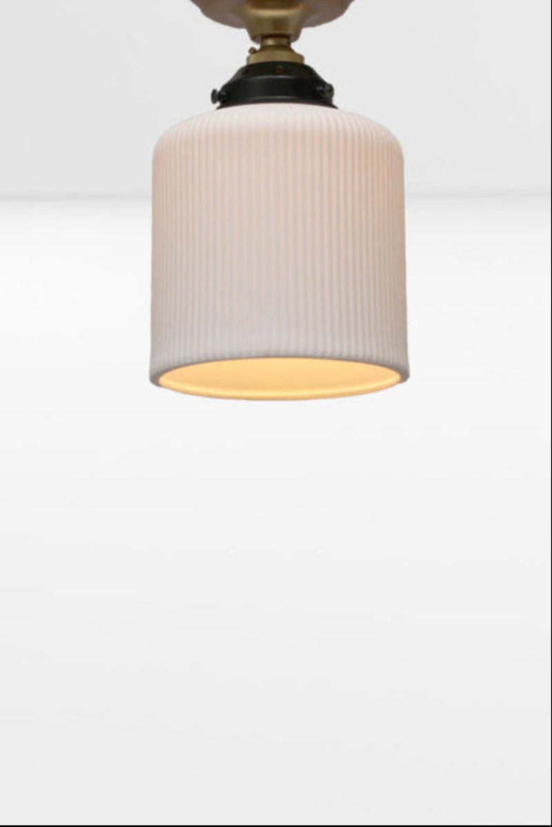 Ceramic flush mount light with gold/brass batten holder
