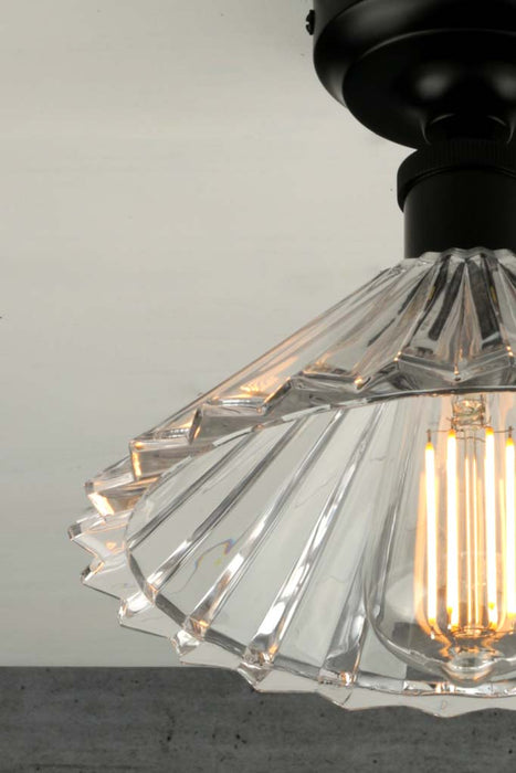Close up of Paris Pleated Glass Ceiling Light with black flush mount