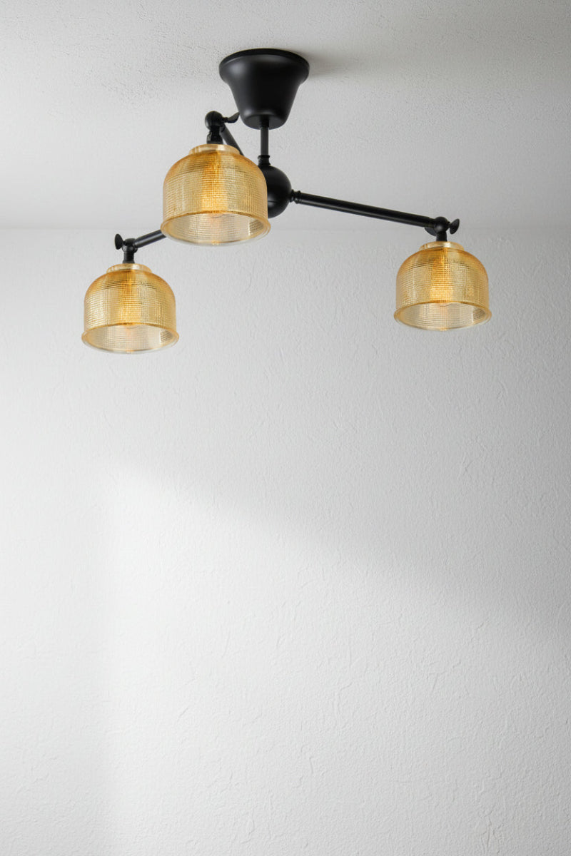 Chapman Glass 3 Arm Flush Mount amber shades and black frame