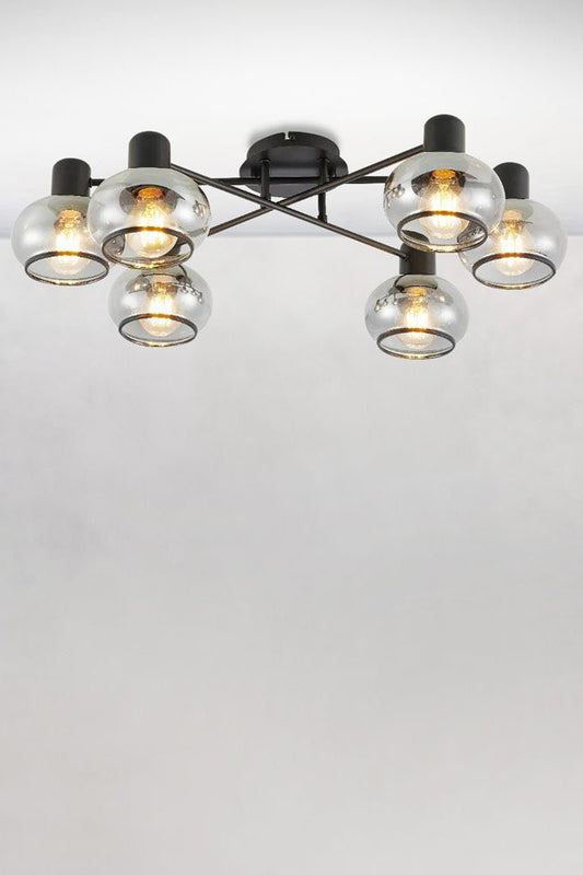 6 light ceiling light in black with glass shades