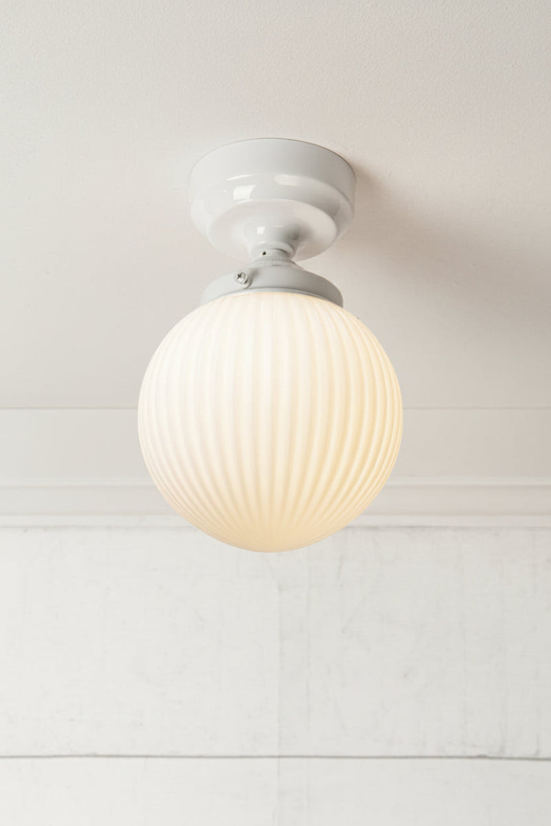 Opal reeded glass ball batten light with white metalware