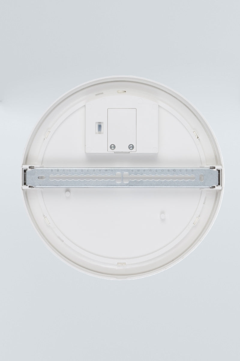 Back view of the round polycarbonate bunker light with white frame.