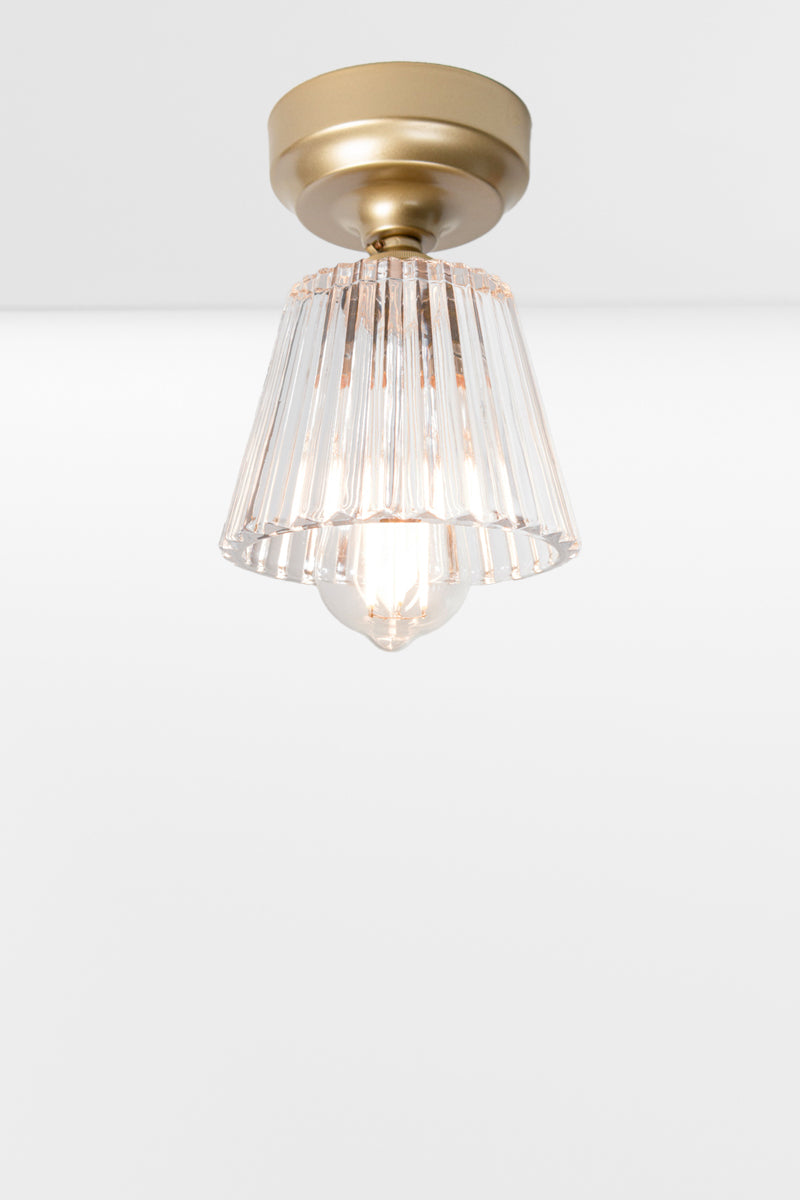 Davis Glass Ceiling Light with a gold/brass batten holder.