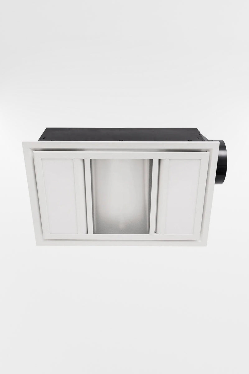 White 3-in-1 bathroom LED light, heater and fan