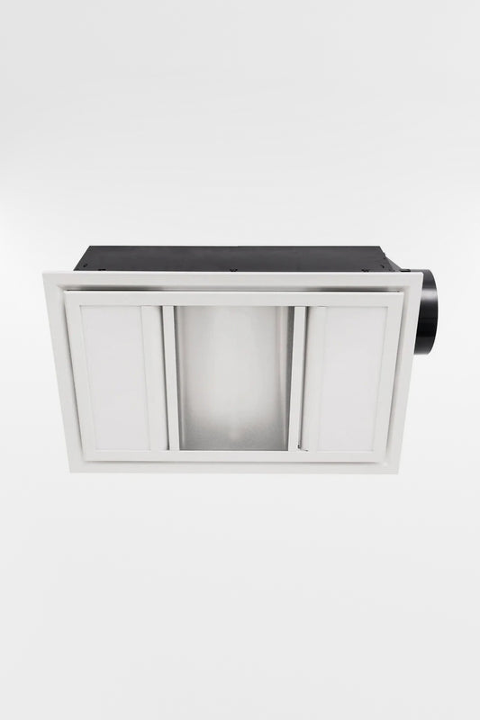 White 3-in-1 bathroom LED light, heater and fan