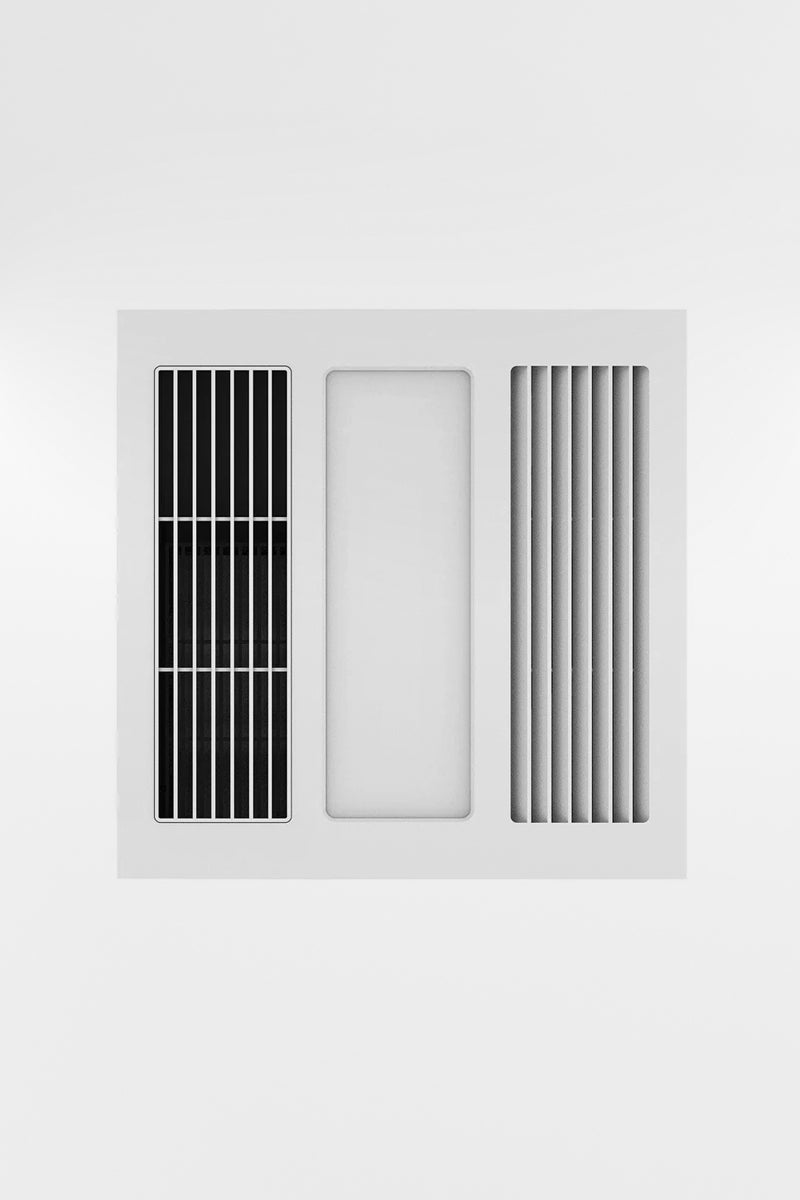 White 3 in 1 bathroom heater, LED light and exhaust fan. 