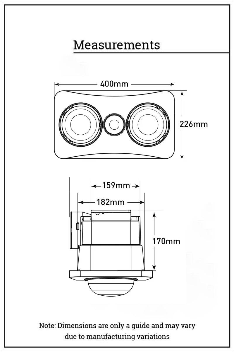 Measurements of the Ardene Duo 3-in-1 Bathroom Heater with Exhaust Fan and Light