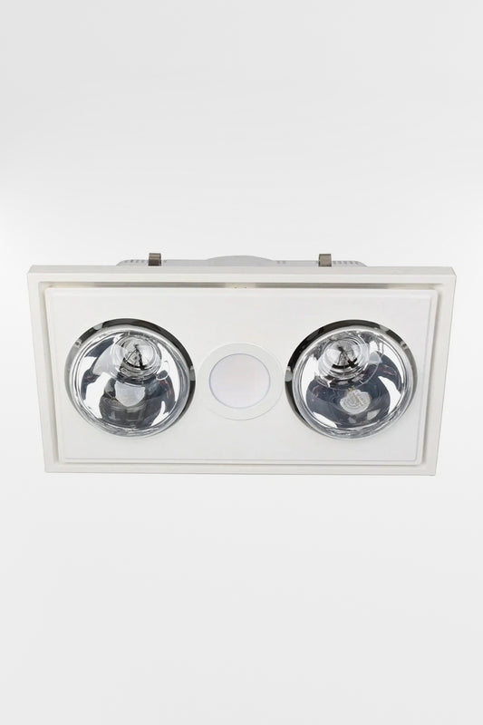 Midas Duo 3-in-1 Bathroom Heater with Exhaust Fan and LED Light in white.