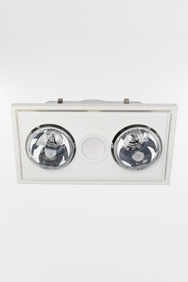 Midas Duo 3-in-1 Bathroom Heater with Exhaust Fan and LED Light in white.