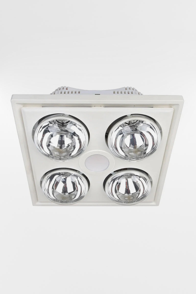 Midas Quattro 3-in-1 Bathroom Heater with Exhaust Fan and LED Light in white. 