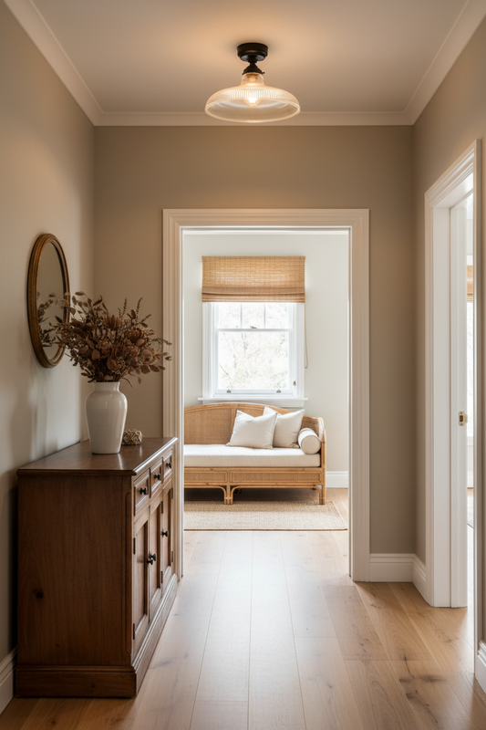 glass ribbed shade in the hallway federation home