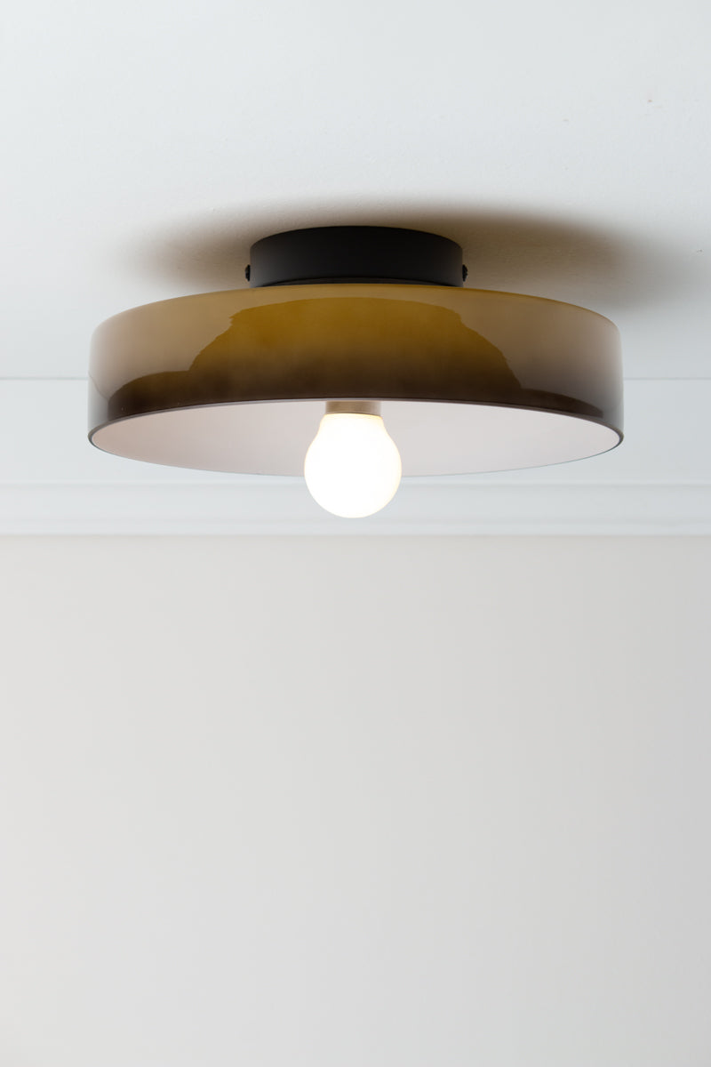 Sage Gambier Glass Ceiling Light with glossy tonal shade, white interior and black ceiling fixture