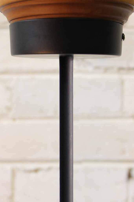 Cellar pendant light pole mount on wooden block
