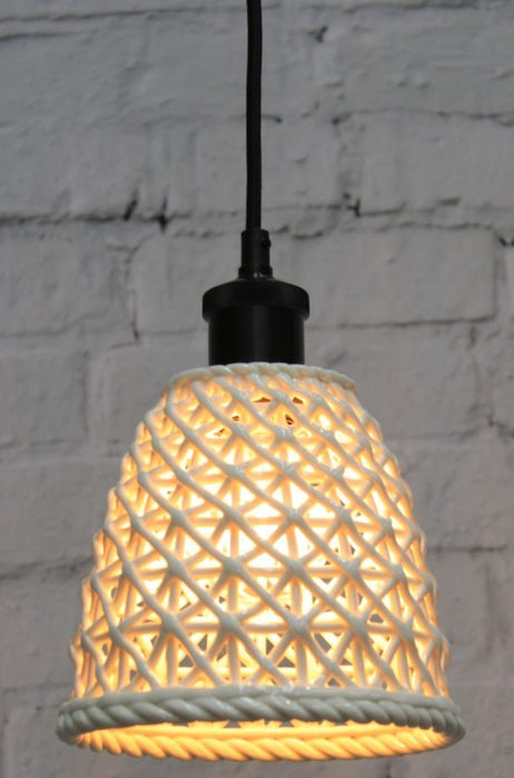 close up of Milan Ceramic Multi Pendant Light tall with black cord 