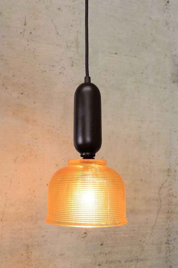  Small amber Chapman Glass with black Tube Pendant 