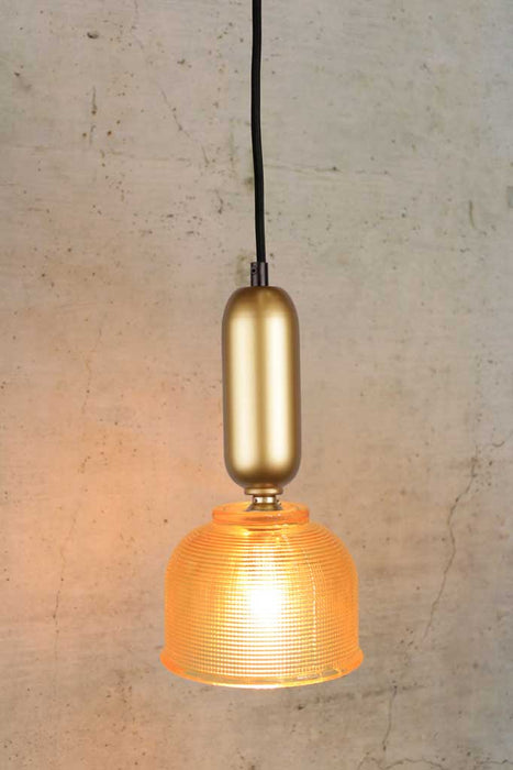 amber Chapman Glass with gold brass Tube Pendant 