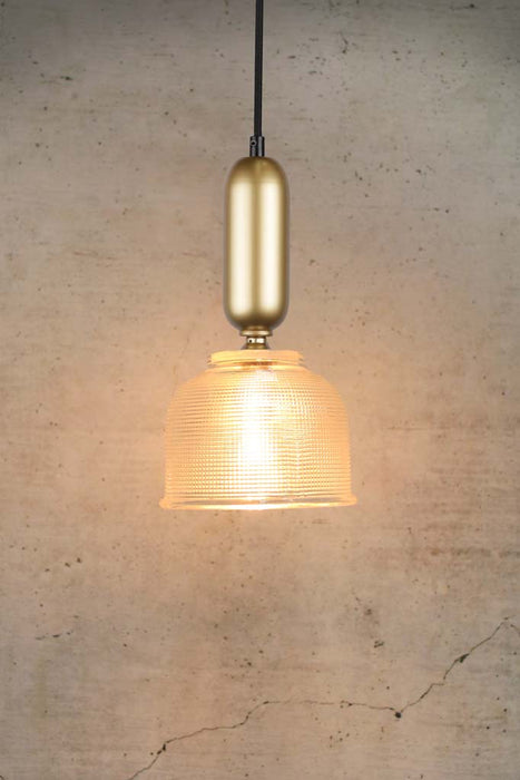 clear Chapman Glass with gold brass Tube Pendant 
